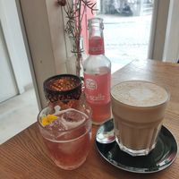 Coffee and rhubarb drink at Blackbird in Bruges