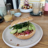 Cream cheese bagel at Blackbird in Bruges
