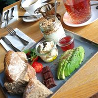 Vegan breakfast and avocado toast with hummus at Blackbird in Bruges