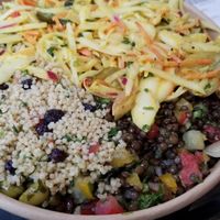 Couscous, two kinds of lentil, pea and radish, cabbage with mustard dressing. at La Cantine Monop'daily in Neuilly-sur-seine
