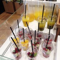 Fresh fruit salad boxes at La Cantine Monop'daily in Neuilly-sur-seine