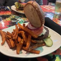 Impossible burger & sweet potato fries  at Art Burger Sushi Bar in Myrtle Beach