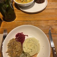 Vegan jackfruit stroganoff and curry with red rice  at Secret Spot - Berawa in Tibubeneng