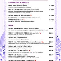 The vegan page from their extensive menu at Jinda Thai in Abbotsford