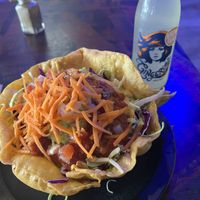Taco Salad Bowl with Fajita veggies and vegan chipotle sauce   at Mexicali Fresh in Christchurch