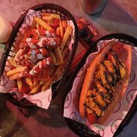 Hotdog and loaded fries at Knaves Kitchen in Leeds