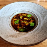 Truffle oil, mustard seeds, creamy custard below at Ark in Copenhagen