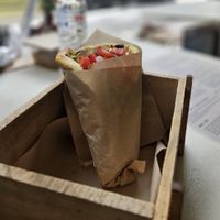 GYRO with yellow sauce (mustard ) at Cookoomela Grill in Athens