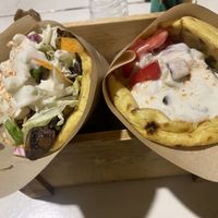 Green and red souvlakis   at Cookoomela Grill in Athens