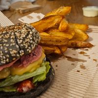 Bacon and cheese burger at Cookoomela Grill in Athens