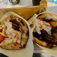 Mushroom Gyros pita and lendil Kebapp  at Cookoomela Grill in Athens