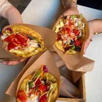 Rainbow wrap with mushroom gyros   at Cookoomela Grill in Athens