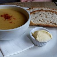 Soup of the day with crusty bread (roasted garlic, celeriac & fennel) at The 78 in Glasgow