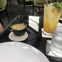 Mocktail with Pandan syrup and a complimentary soup at Merah Putih in Seminyak