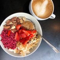 Vegan porridge + vegan cappuccino  at GRØD -Torvehallerne in Copenhagen