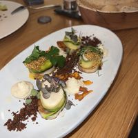 really nice vegan starter - zucchini roll with mushrooms and bean hummus   at Brunner in Schladming