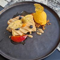 Cheesecake with ice and fruits  at Brunner in Schladming