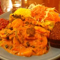 Curry and rice with side salad at Chutney in Stockholm