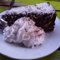 Raw coconut and chocolate cake at Chutney in Stockholm