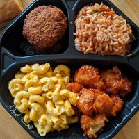 Chickpea Cake, Jambalaya, Hot n Sweet Cauliflower, Mac n Cheese at Sweet Soulfood in New Orleans