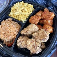 Cauliflower, Mac and cheese, rice. So good!! at Sweet Soulfood in New Orleans