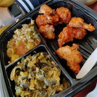 Sweet fried cauliflower, collared greens and okra  at Sweet Soulfood in New Orleans