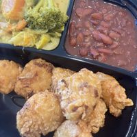 Curry with red beans and rice and orange cauliflower  at Sweet Soulfood in New Orleans