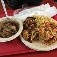 Bread pudding, cauliflower, jambalaya, and mac n cheese at Sweet Soulfood in New Orleans