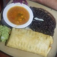 Vegan chimichanga, black beans, corn soup AMAZING at Tequila Blue Agave in Lincoln City