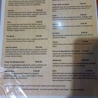 Menu at Little Ethiopia in Cape Town