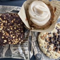Brownie, carrot cake, and chocolate chip cookie at Greenpoint Burgers in Annecy