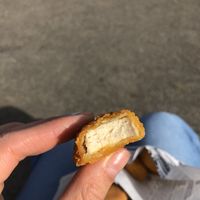 The inside of the nugget (it was so good! I didn’t even need to use the sauce)  at Greenpoint Burgers in Annecy