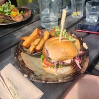 Seitan burger and avocado toast at the back at Dr Legumes in Folkestone