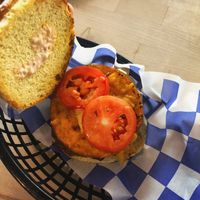 Delicious vegan breakfast sandwich! Pic doesn’t do it justice. Daiya cheese, Just Egg, Impossible sausage, vegan aioli. ❤️❤️ at The Grind House in Bangor