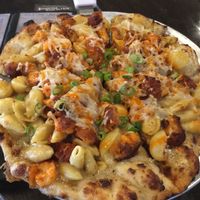Vegan buffalo Mac pizza  at Bakersfield Pizza Co in Bakersfield