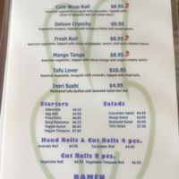 Separate vegan menu at Blue Bird Sushi in Long Beach