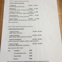 Menu at Rosella in Pecatu