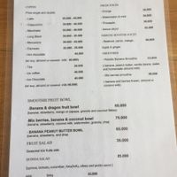 Menu at Rosella in Pecatu