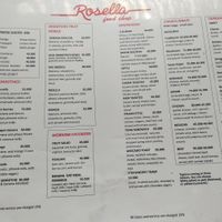 Menu at Rosella in Pecatu