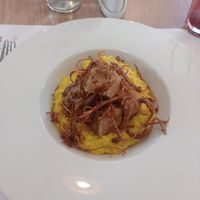 Vegan risotto with crispy tofu and oyster mushroom stripes at Ctyri Sestry in Kutna Hora