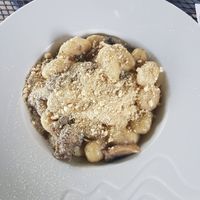 Gnocchi with mushroom sauce and cashew cheese sprinkles at Ctyri Sestry in Kutna Hora