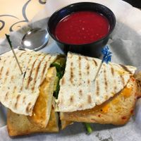 Tofu and spinach sandwich with beet coconut soup at Simon's Coffee House in Sarasota