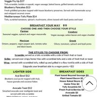 Plant based breakfast menu  at Simon's Coffee House in Sarasota