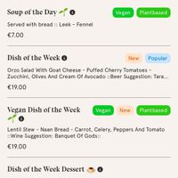 A portion of the online menu from a QR code at the table  at De Republiek in Bruges