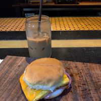 Bodega sandwich and iced mocha coffee at Falcon Coffee Bar in Nashville