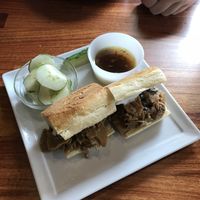 Vegan French dip & cucumber salad at Falcon Coffee Bar in Nashville