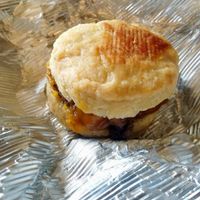 Sausage and cheese biscuit (vegan) at Falcon Coffee Bar in Nashville