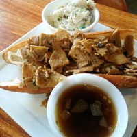 French Dip with potato salad and onion juice at Falcon Coffee Bar in Nashville