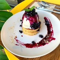 newest pan cake with blueberry jam. at L for You in Tokyo