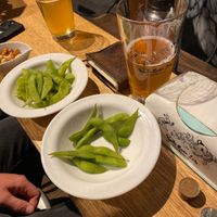 Edamame and beers  at Kyoto Beer Lab in Kyoto